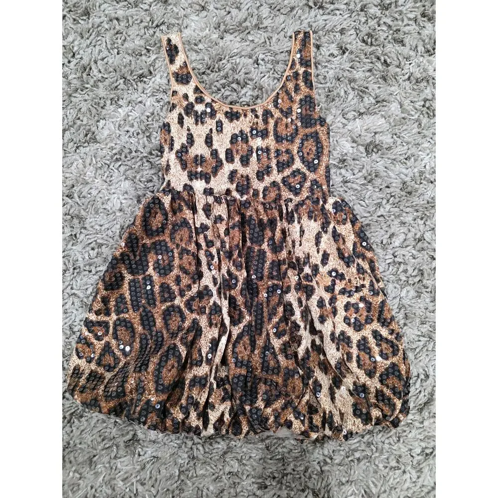 Lola + The Boys Sequin Leopard Bubble Girl's Dress Brown Size 4